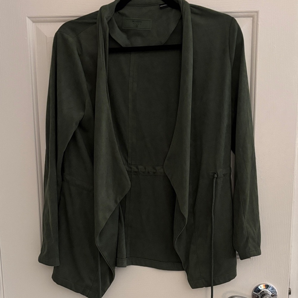 Blank NYC Olive Green Draped Open-Front Blazer faux suede xs